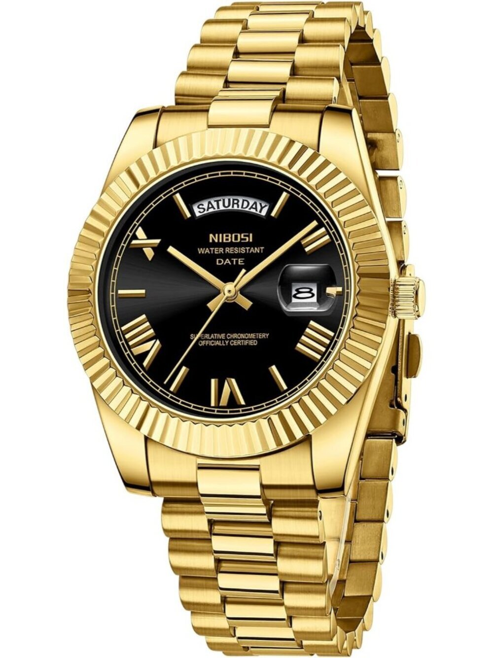 Nibosi Men's Gold Black Analog Quartz Stainless Waterproof Desiger Wrist Watch